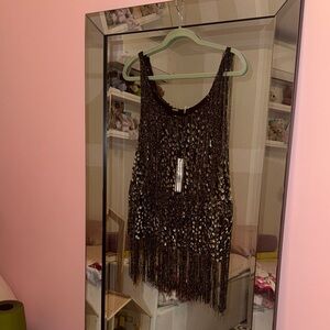 Elie Tahari Black and Silver Kids Fringe Top